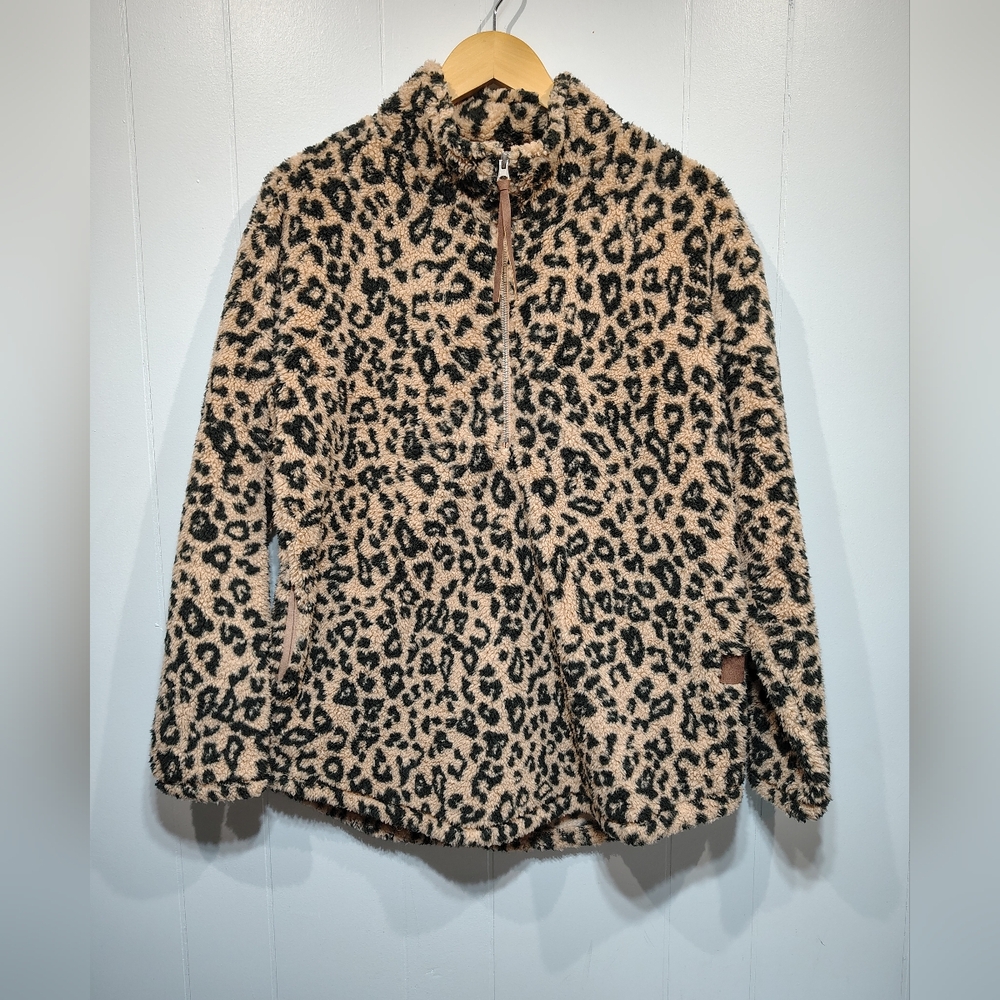 Maurices Leopard Print Sherpa Quarter Zip Pullover Size Medium